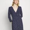 Anna Field Quarter Sleeves Wrap Mini Dress - Vestido Ligero - Dark Blue/white, Mujer