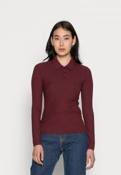 Anna Field RIBBED POLO LONGSLEEVE - Camiseta De Manga Larga - Dark Red, Mujer