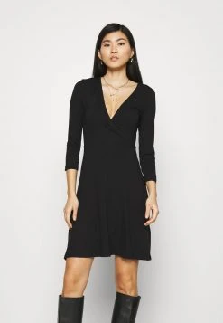 Anna Field Quarter Sleeves Wrap Mini Dress - Vestido Ligero - Black, Mujer