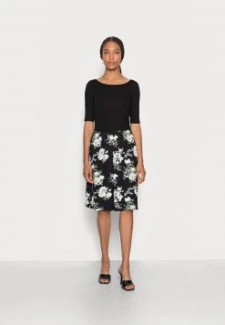 Anna Field BOAT NECK PRINT DRESS WITH SOLID SKIRT - Vestido Ligero - Black, Mujer